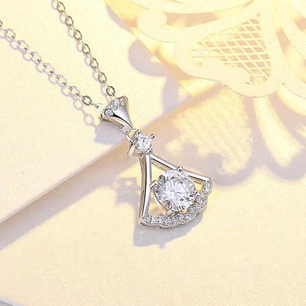 

and item silver jewelry simple 925 sterling versatile fan pendant with diamond skirt necklace