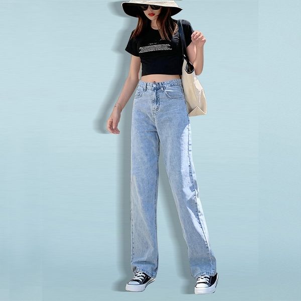 

women jeans pants leisure loose high waist vintage wide leg jeans women jean korean style all-match simple full-length 201102, Blue