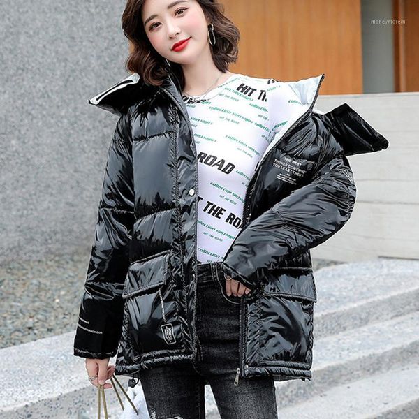 

women's down & parkas winter coat women 2021 fashion jacket cotton padded parka outwear hooded 6 colors patchwork female jackets coat1, Black
