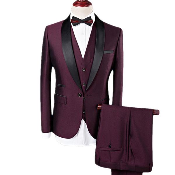 

yffushi men suit men 3 pieces wine red navy shawl lapel tuxedo grooms wedding suits for business casual men's blazer, White;black