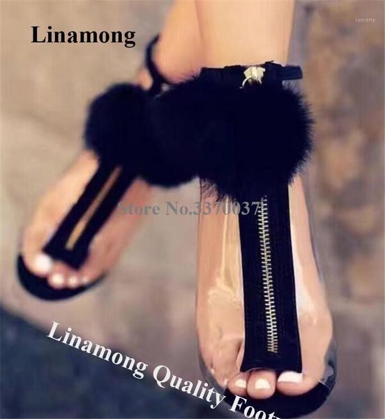 

linamong transparent pvc stiletto heel stiletto heel short boots red black blue hairball peep toe ankle booties shoes1