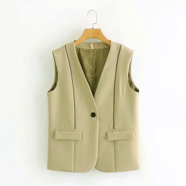 

2021 new elegant women fashion tea green a buckle vest coat v neck sleeveless outerwear female 2vav, Black;white