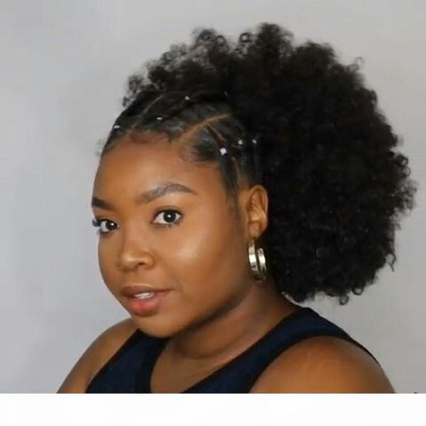 

christina posh afro puff ponytail wholesale many colors brazilian drawstring human hair ponytail hair piece 120g ing, Black