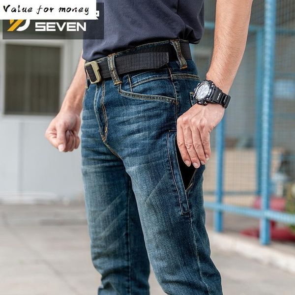 

мужчины семь sector новых тонкого city casual jeans mid талия straight деним джинсы классического индиго синий черный износостойкий, Blue