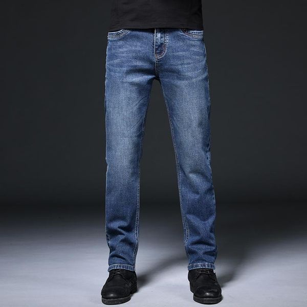 

voreloce men's fitted straight denim jeans spring brand clothing rivet embroidery youth fashion slim cotton jeans blue black