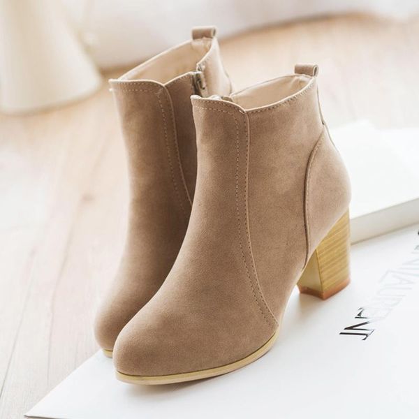 

fashion spring autumn women ankle boots pointed toe zipper thick square heel boots ladies worker black size 35-40