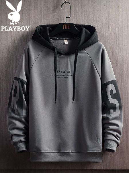 

playboy sweater men's trend loose plush thickened autumn winter youth versatile hoodie, Black