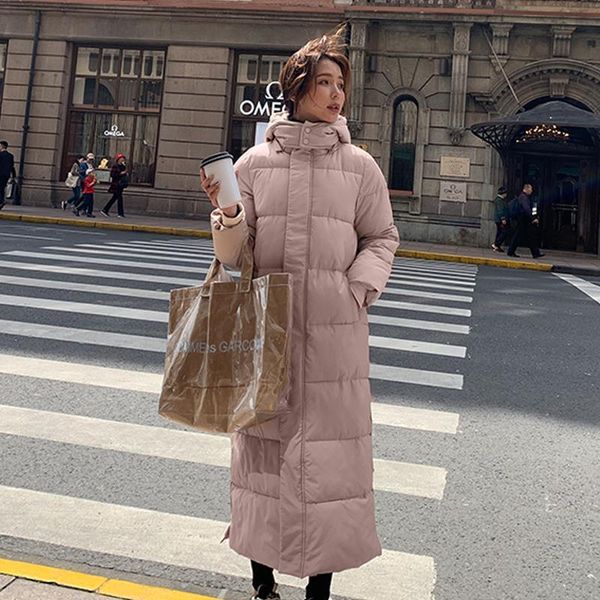 

stand collar parka 2019 winter women's coat oversize female hooded long down cotton jacket ladies autumn new fashion, Black