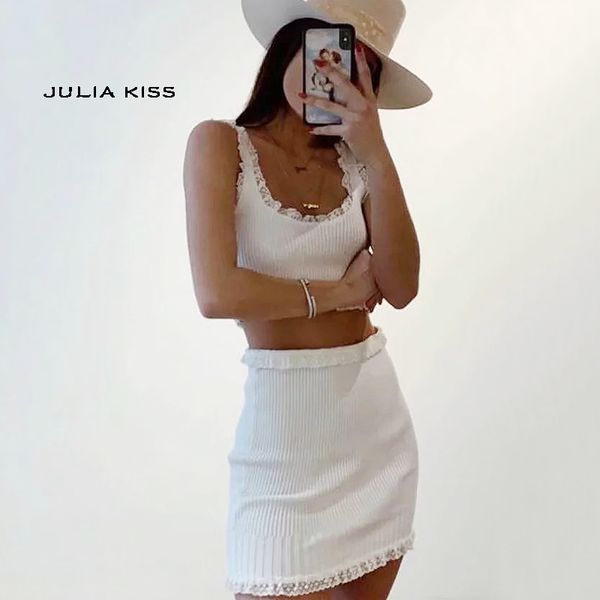 

women ribbed knit tank with lace & mini skirt co-ord, Black