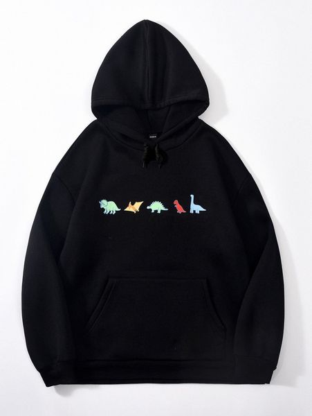 

dinosaur graphic kangaroo pocket drawstring hoodie g9j5#, White;black