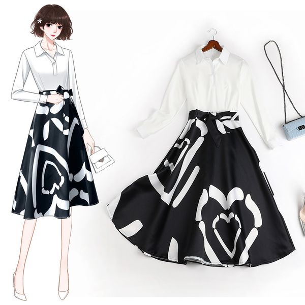 

2021 new autumn plus size 6l long collar labor light mature dress 11160 lnlu, Black;gray