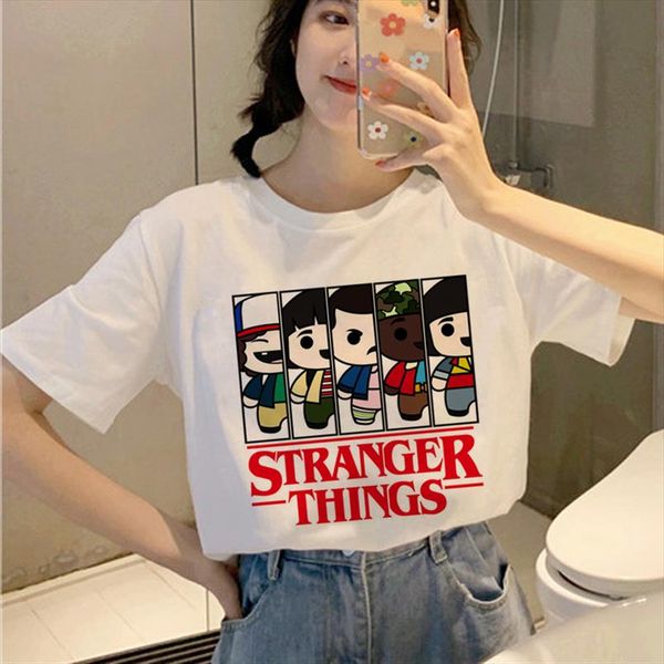 

stranger things 3 harajuku t shirt women ullzang upside down t shirt eleven 90s graphic tshirt friends dont lie tees female, White