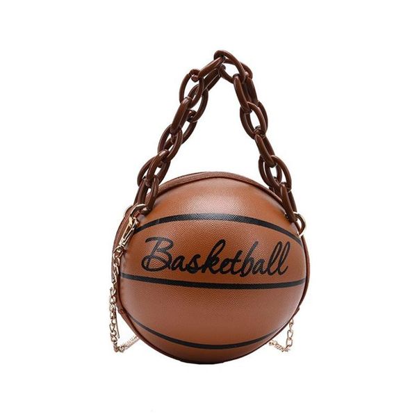 

women basketball round pu leather shoulder crossbody bag tote chain satchel