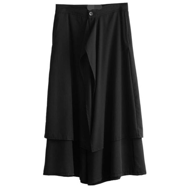 

men's pants trousers spring and summer nine minutes loose skirt false two casual wide leg yamamoto style, Black