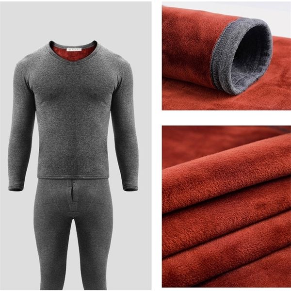 Set di biancheria intima termica da uomo in velluto dorato Riscaldato Long Johns Abbigliamento interno invernale Camicie termiche Pantaloni Mutande Tuta grigia 201124