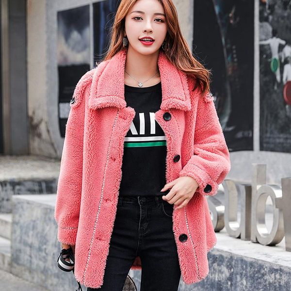 

jacket real fur female wool autumn winter coat women clothes 2020 korean vintage shee shearling suede lining zt4248, Black