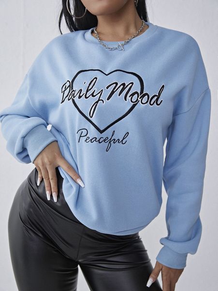 

sxy heart & letter embroidery drop shoulder sweatshirt m0wc#, White;black