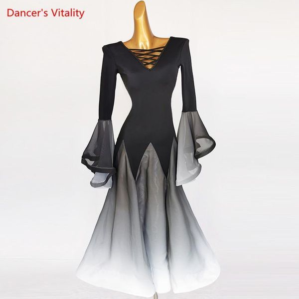 

modern dance high-end custom female elegant dress performance clothes long skirt girl fashion competition big swing skirt1, Black;red