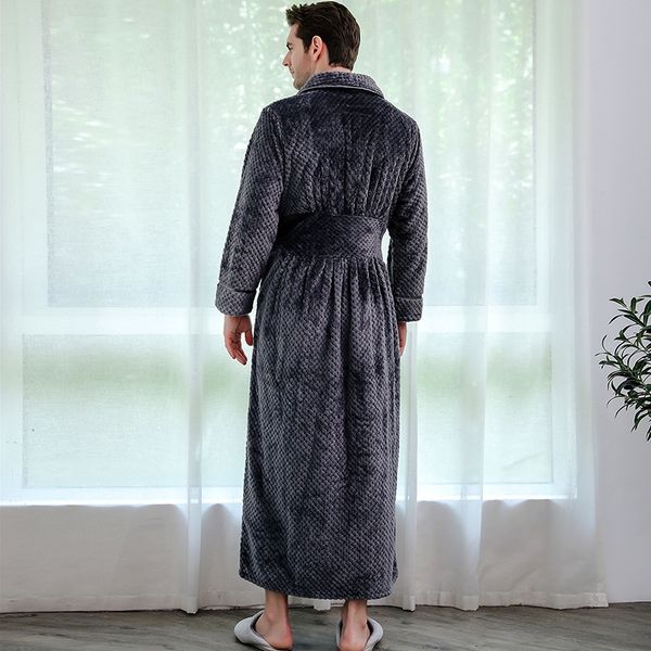 

winter plus size long coral fleece bathrobe kimono warm flannel bath robe men cozy robes night sleepwear women dressing gown y200429, Black;red