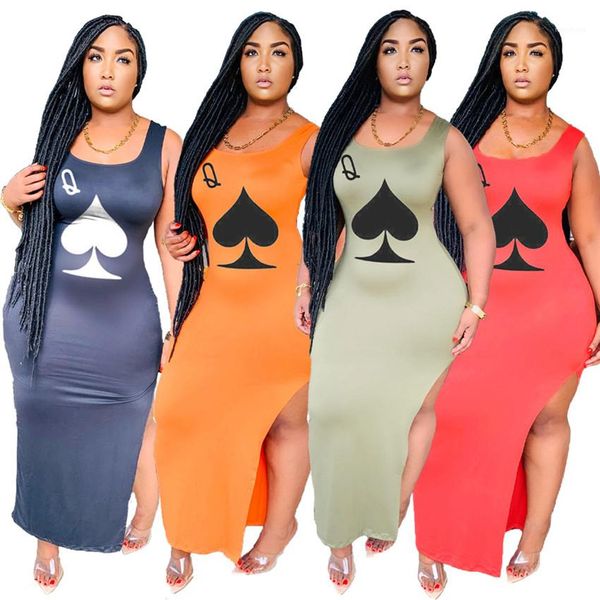 

dresses poker printed sleeveless slim split womens summer dresses casual ladies party dresses designer women, Black;gray