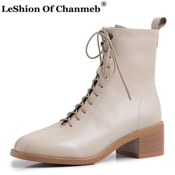 

autumn winter women natural cow leather boots ladies cross tied zipper black nude short boots shoes woman combat boot footwear
