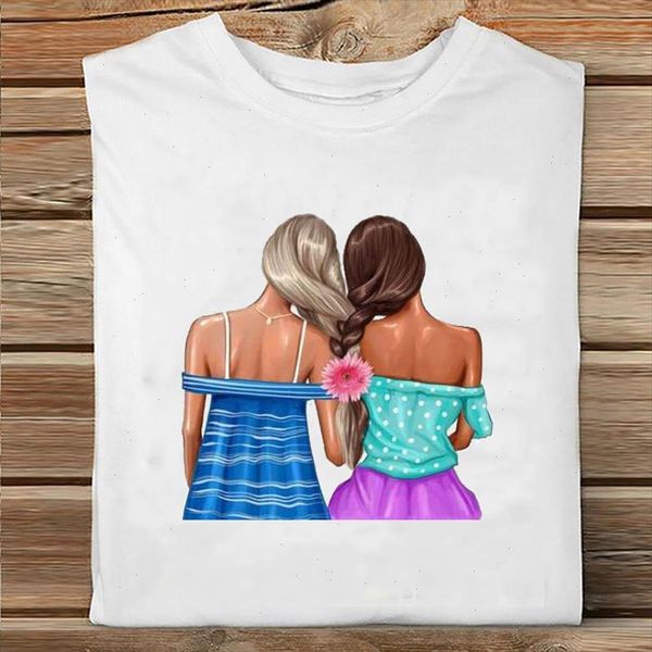

women short sleeve sister friends cute trend floral style cartoon clothes print tshirt female tee ladies graphic t shirt, White