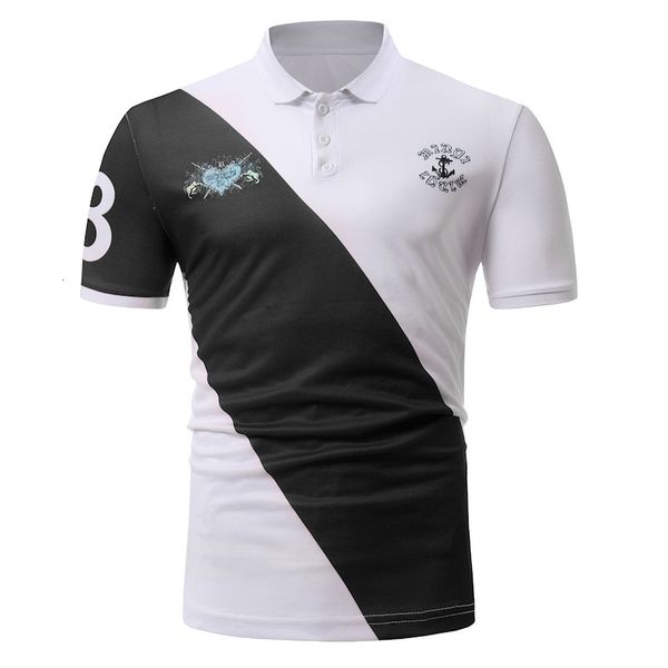 

summer new casual short sleeve polo shirt fashion color matching men's t-shirt, White;black