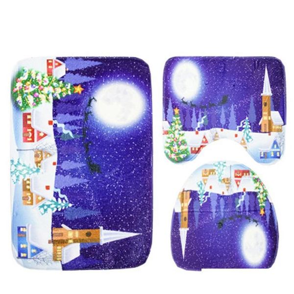 

santa claus toilet seat mat rug christmas decoration cartoon pattern pad 3 pcs/set water absorption and skid pr qylksf lipper