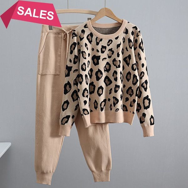 

2021 new knitted women sweater costume autumn winter pullovers 2 peice tracksuits two piece set korean sports suits n75k, White