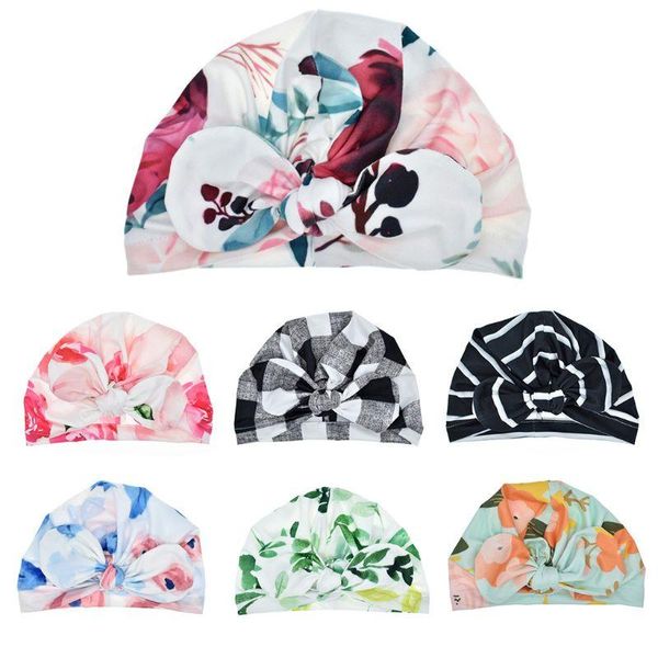 

newborn baby boy girl cotton sun hat floral stripes plaid printed adjustable bowknot toddler turban beanie cap elastic head 2xpd
