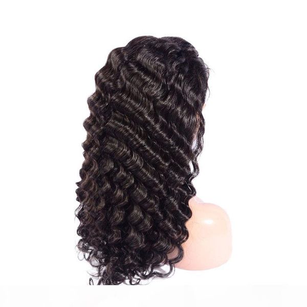 

peruvian human hair 13x4 lace front wig natural color deep wave lace front wig hair products 8-24inch deep wave, Black;brown