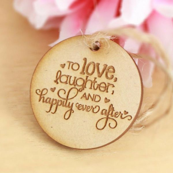 

wedding engagement aniversary wood tags wedding party gift engraved love laughter
