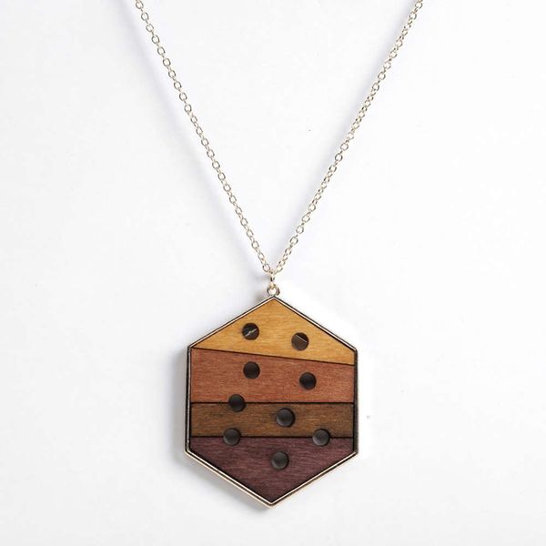 

necklace women's simple geometric hexagon design combination wood pendant necklace sweater chain, Silver