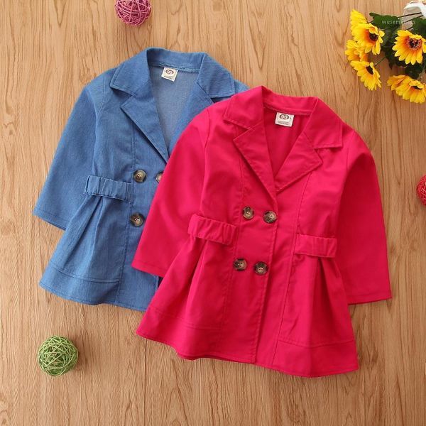 

coat 2021 girl's button baby children's windbreaker autumn winter thick clothes kid's medium long jacket1, Blue;gray