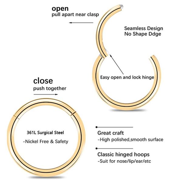 

1pc 361l surgical steel 20g cartilage earrings hoop hinged septum nose rings helix tragus daith earring nipple clicker piercing q sqcclq, Silver