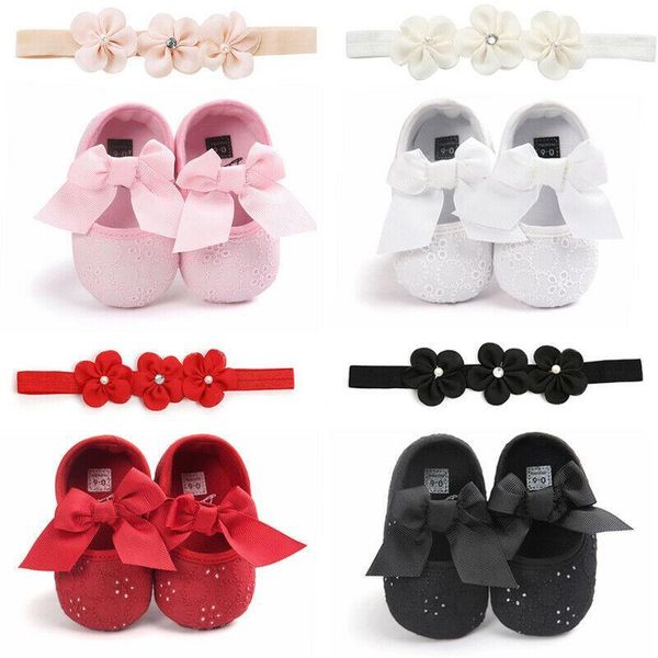 

first walkers born baby three flowers headband and bow non-slip crib shoes set infant soft comfortable hair band accessories1