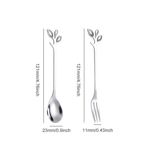 

4pcs creative branch leaves spoon fork stainless steel coffee stirring spoon fruit fork teaspoon bar tableware h jllrhp