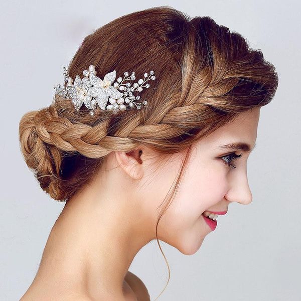 

new pearl flower bride headdress hair comb hand made hair ornaments female wedding dress accessories charm women fine jewelry, Golden;silver
