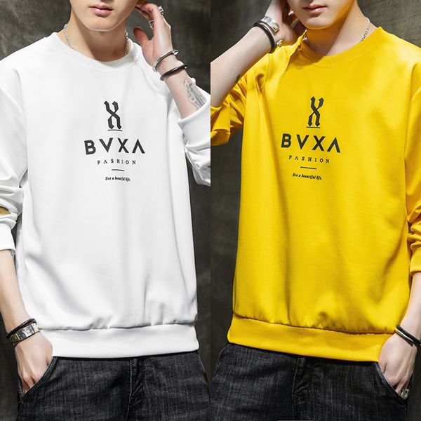 

2020 autumn round neck long-sleeved t-shirt cotton sweater t-shirt sweater trendy sports base men's autumn and winter yvjoe, Black