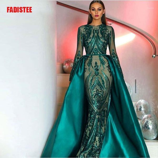 

elegant muslim green long sleeves evening dresses with detachable train sequin bling moroccan kaftan formal party gown1, White;black