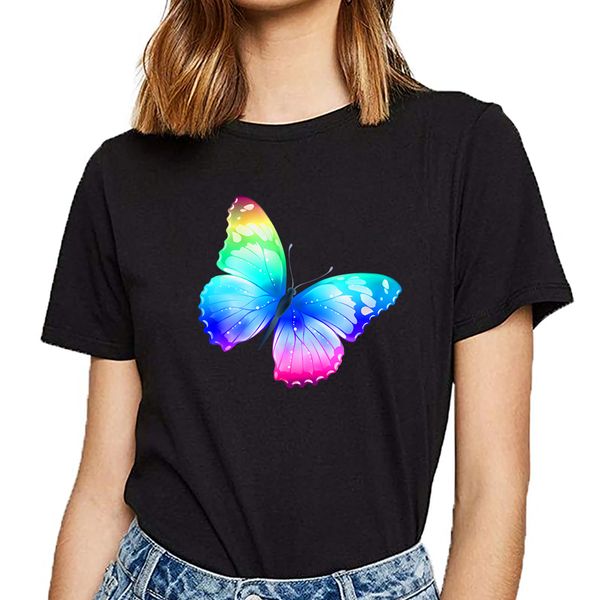 

топы футболки женщина радужной бабочка kawaii подпись короткие женщины tshirt спорт толстовка с капюшоном толстовка