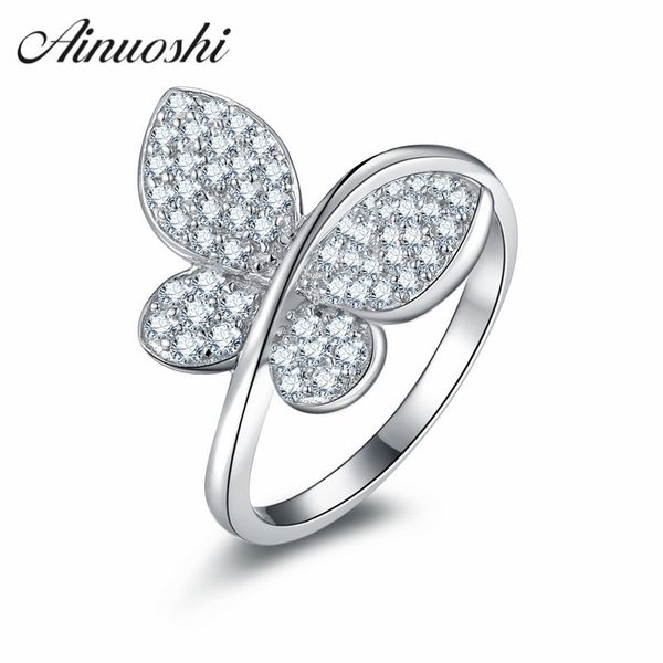 AINUOSHI Elegante anello da barretta in stile vintage in argento sterling 925 con animale a forma di farfalla Anello di fidanzamento da donna Gioielli da sposa Y200106