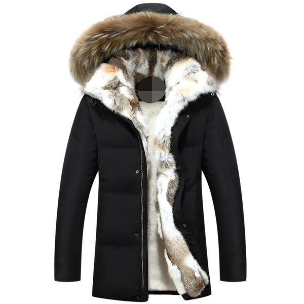 

40 degree cold resistant russia winter jacket men genuine fur collar thick warm white duck down men's winter coat, Black