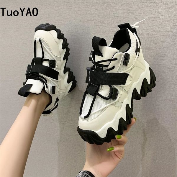 

women platform sneakers lace-up autumn wedge dad shoes high chunky casual shoes 8cm thick bottom flats ladies creeper new, Black