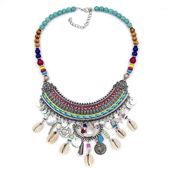 

chokers women necklace boho ethnic jewelry alloy shell pendant1, Golden;silver