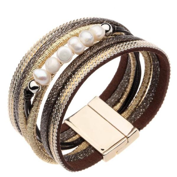 

gold color metal bar charm leather bracelets for women trendy boho braided rope wide multilayer wrap bracelet female sqccwc, Golden;silver