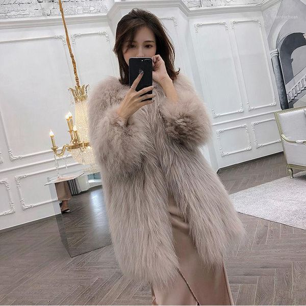 

women 2021 winter fashion fake raccoon fur coats female mid-long faux fur outwears ladies solid color loose warm jackets q6071, Black