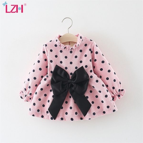 

lzh newborn clothes autumn winter baby girls princess dress for baby bow polka dot long sleeve dress infant party dress 0-2 year lj201221, Red;yellow