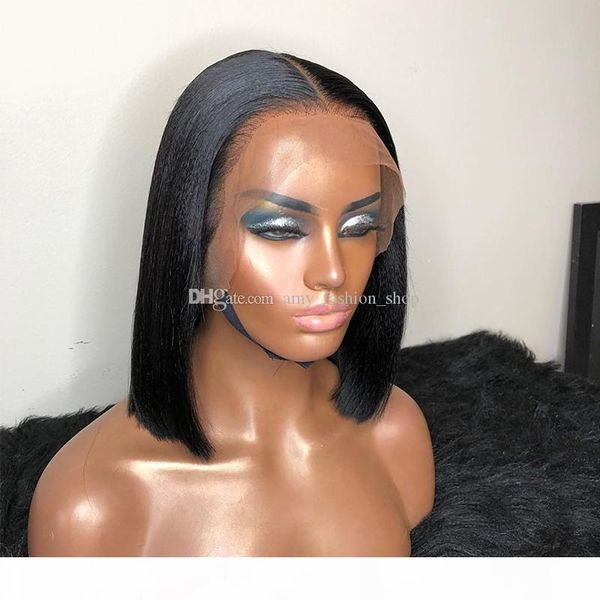 

5*5 silk base wig lace front human hair wigs peruvian short bob silk lace front wig for black women remy, Black;brown