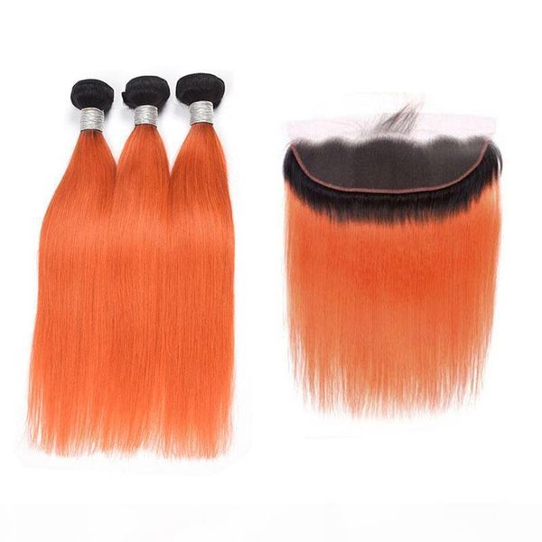 

indian human hair 1b orange straight virgin hair extensions bundles with 13x4 lace frontal pree plucked straight 1b orange straight, Black;brown